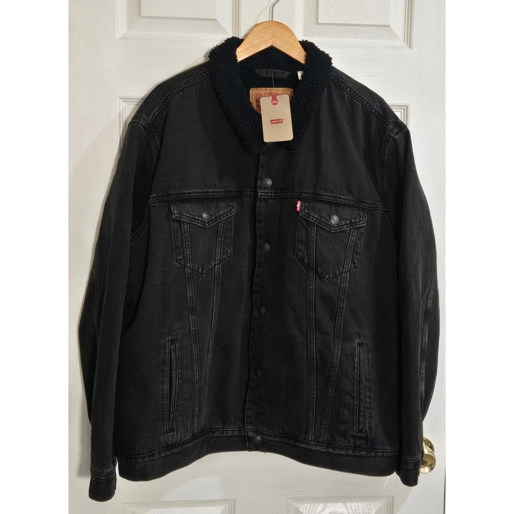 Levis Mens Sherpa Lined Denim Trucker Jacket Black XXL 163650276